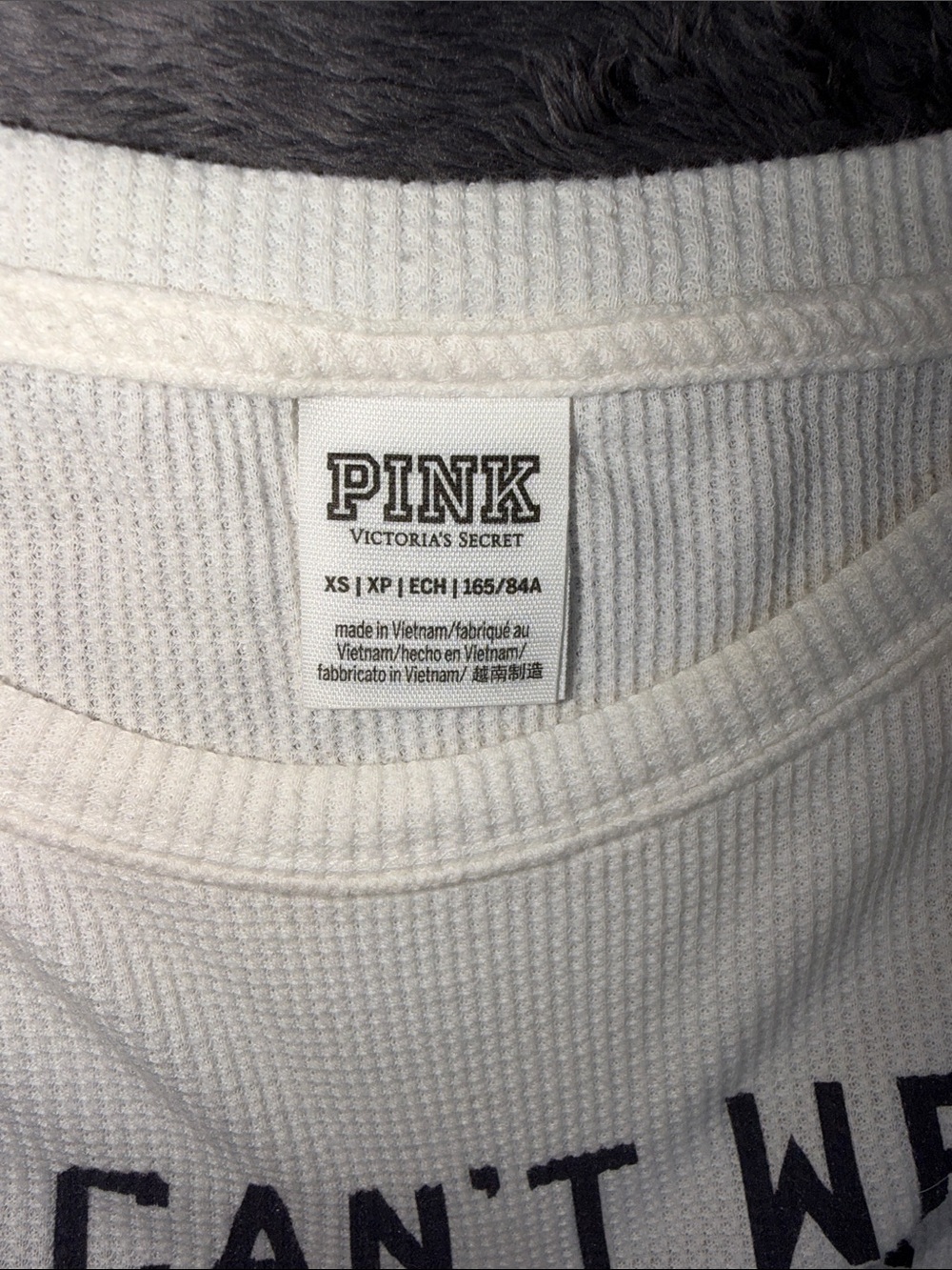 PINK Victoria's Secret White Waffle Long-Sleeve Tee with Navy Slogan - Picture 4 of 5